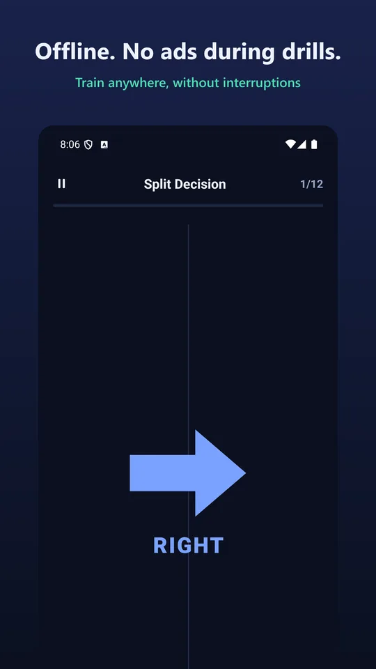 Nimbletap screenshot: Offline. No ads during drills. Train anywhere, without interruptions