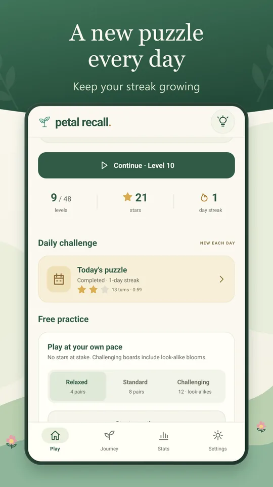 Petal Recall screenshot: A new puzzle every day Keep your streak growing
