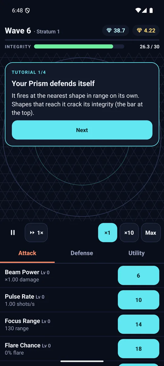 Prismkeep screenshot: 13 upgrades every run Attack, Defense and Utility