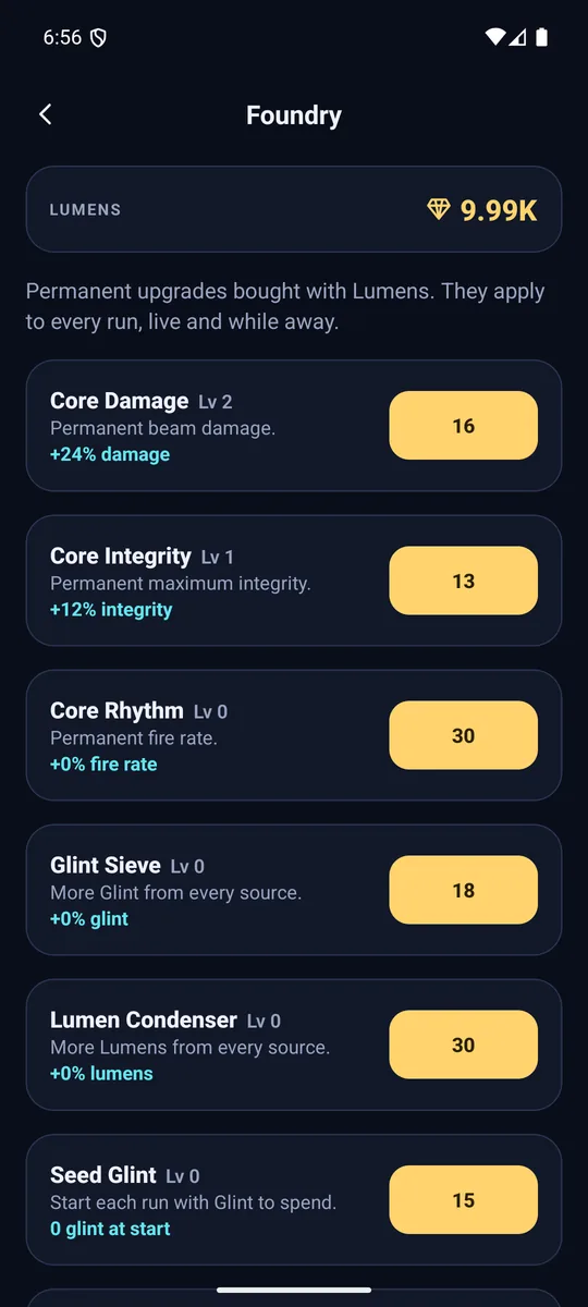 Prismkeep screenshot: Permanent Foundry upgrades They apply to every run