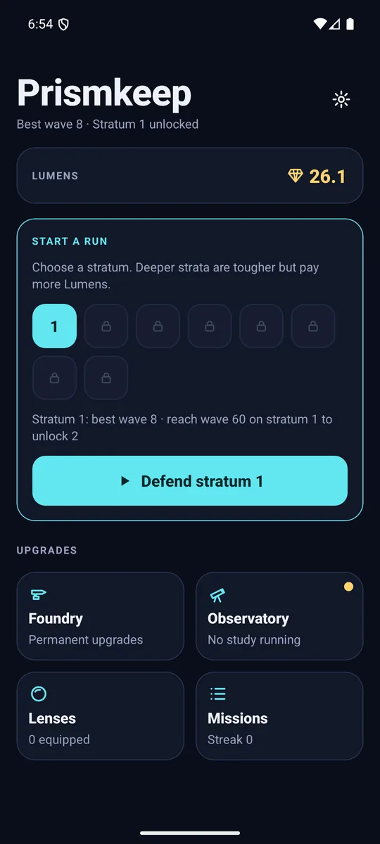 Prismkeep screenshot: No paywalls. No ads in battle. Eight strata to conquer