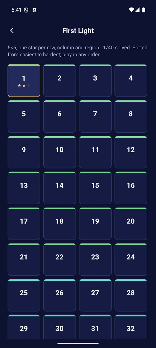 Starmosaic screenshot: 600 puzzles, one solution each No lives, no energy, no ads mid-puzzle